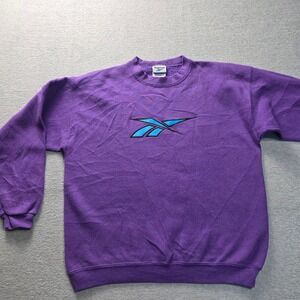 Vintage Reebok Sweatshirt Mens XL Purple Embroidered Vector Logo Made in USA